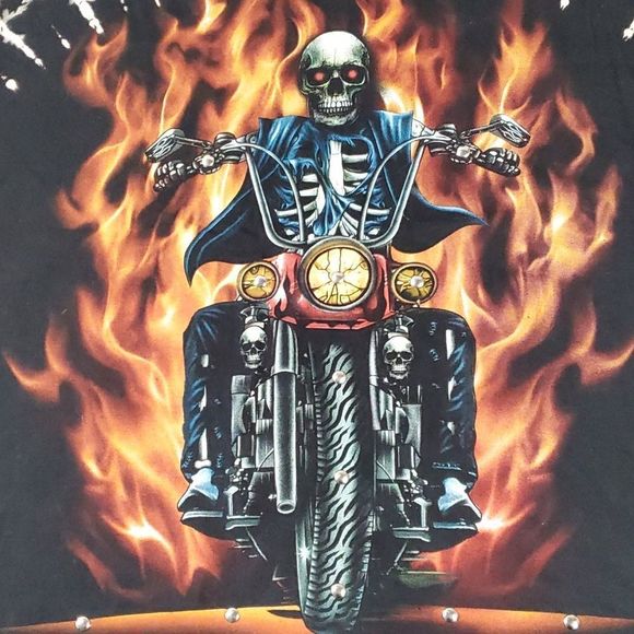 SURVIVORS Biker Skeleton on‎ Motorcycle Studded Tie Dye Graphic Tee T-Shirt - Picture 2 of 10
